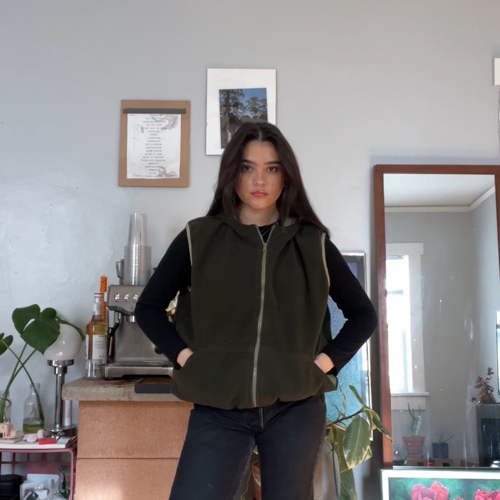 Reversible hooded fleece vest